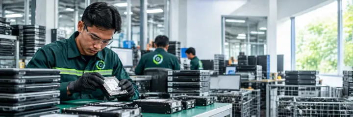 Teknisi Retron memeriksa harddisk sebelum penghapusan data
