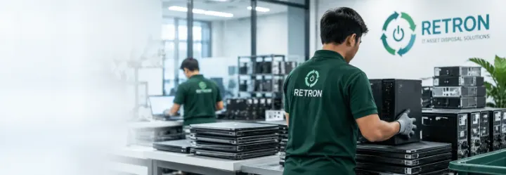 Staf Retron menata PC dan laptop bekas untuk dipilah
