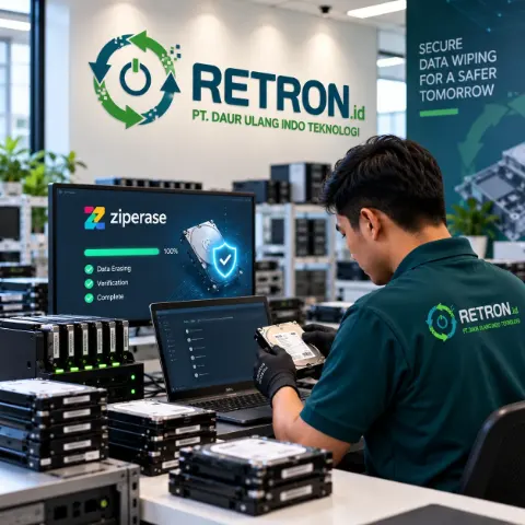 Teknisi Retron memeriksa harddisk sebelum proses penghapusan data